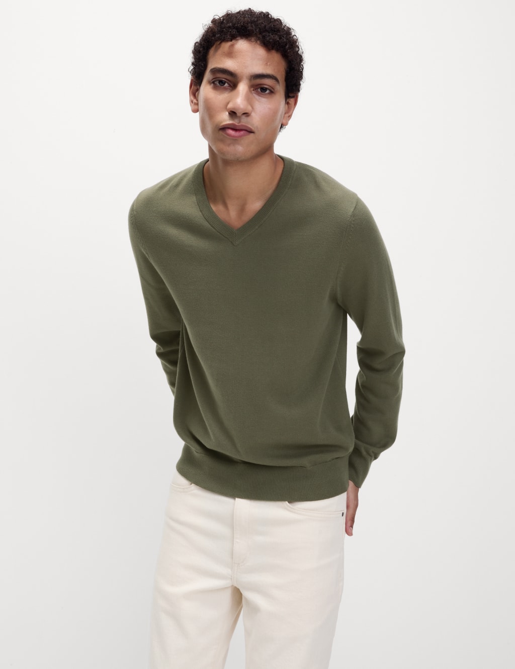 Pure Cotton V-Neck Knitted Jumper