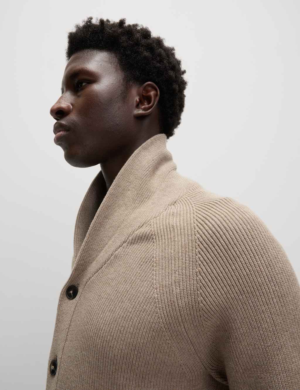 Cotton Blend Ribbed Shawl Collar Cardigan
