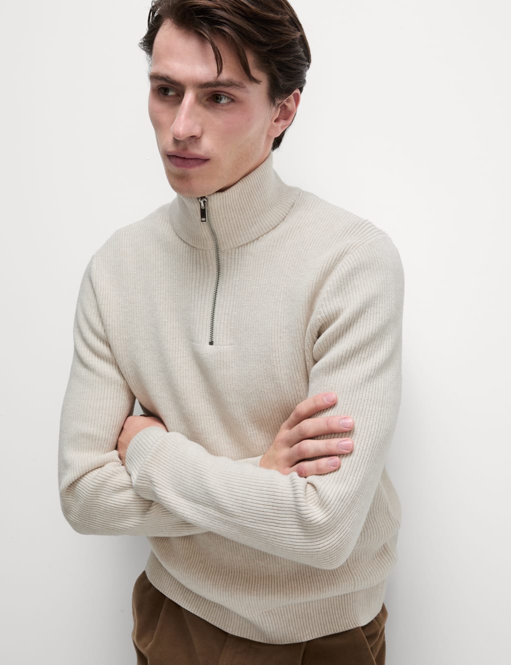 Cotton Blend Half Up Ribbed Jumper