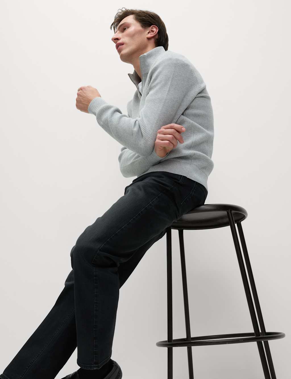 Cotton Blend Half Up Ribbed Jumper