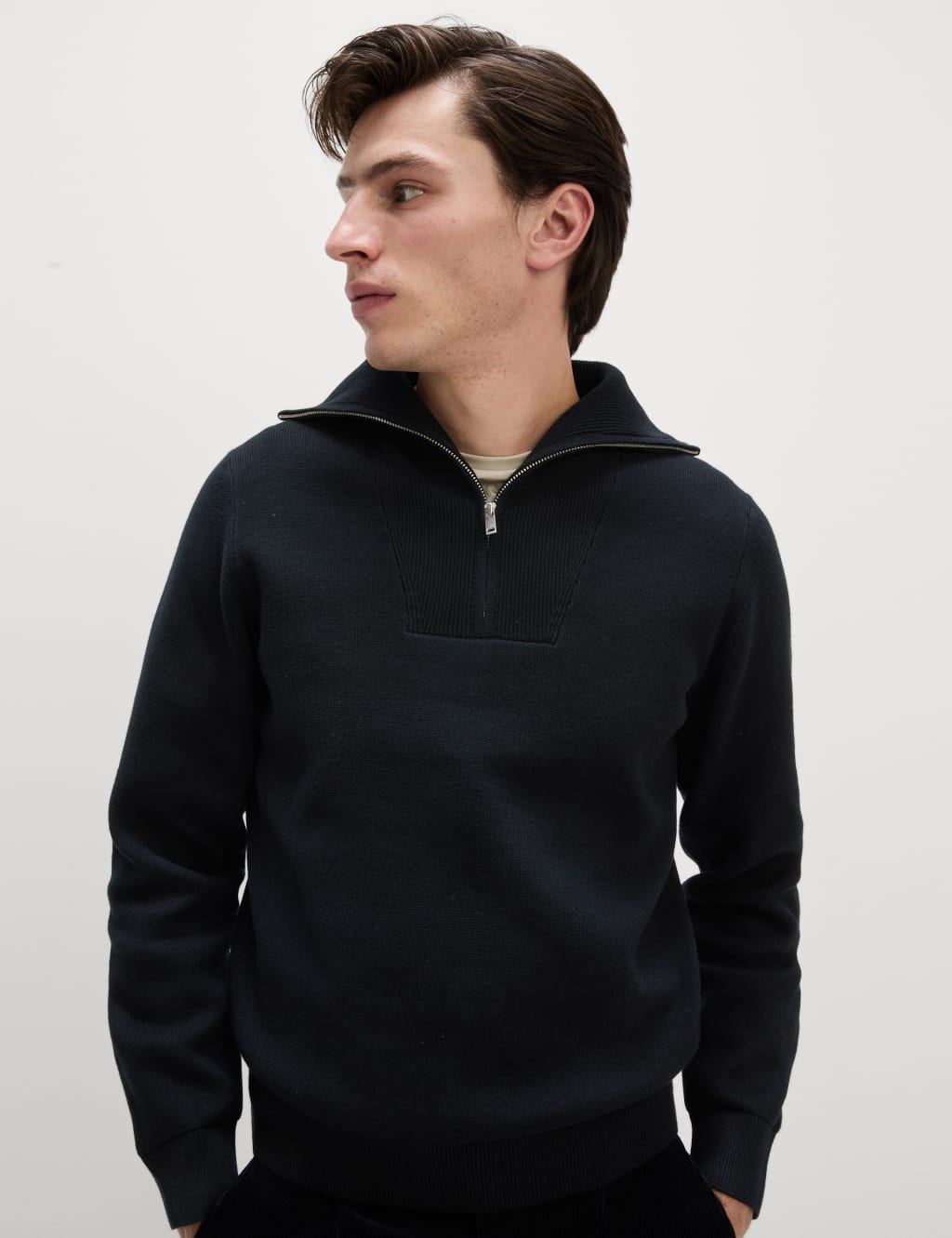 Cotton Blend Textured Half Zip Jumper