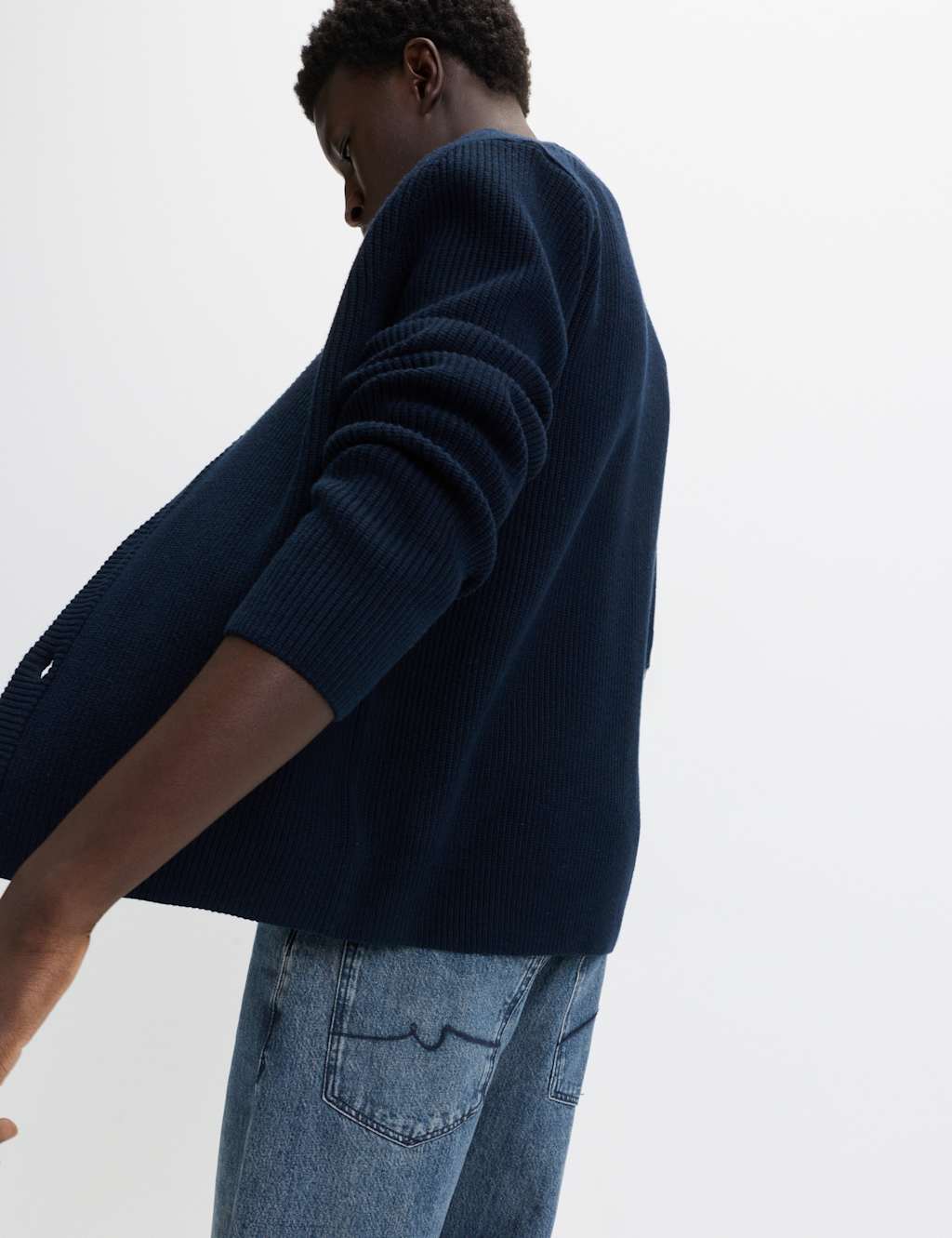 M&S V-Neck Twisted Yarn Cardigan Dark Navy