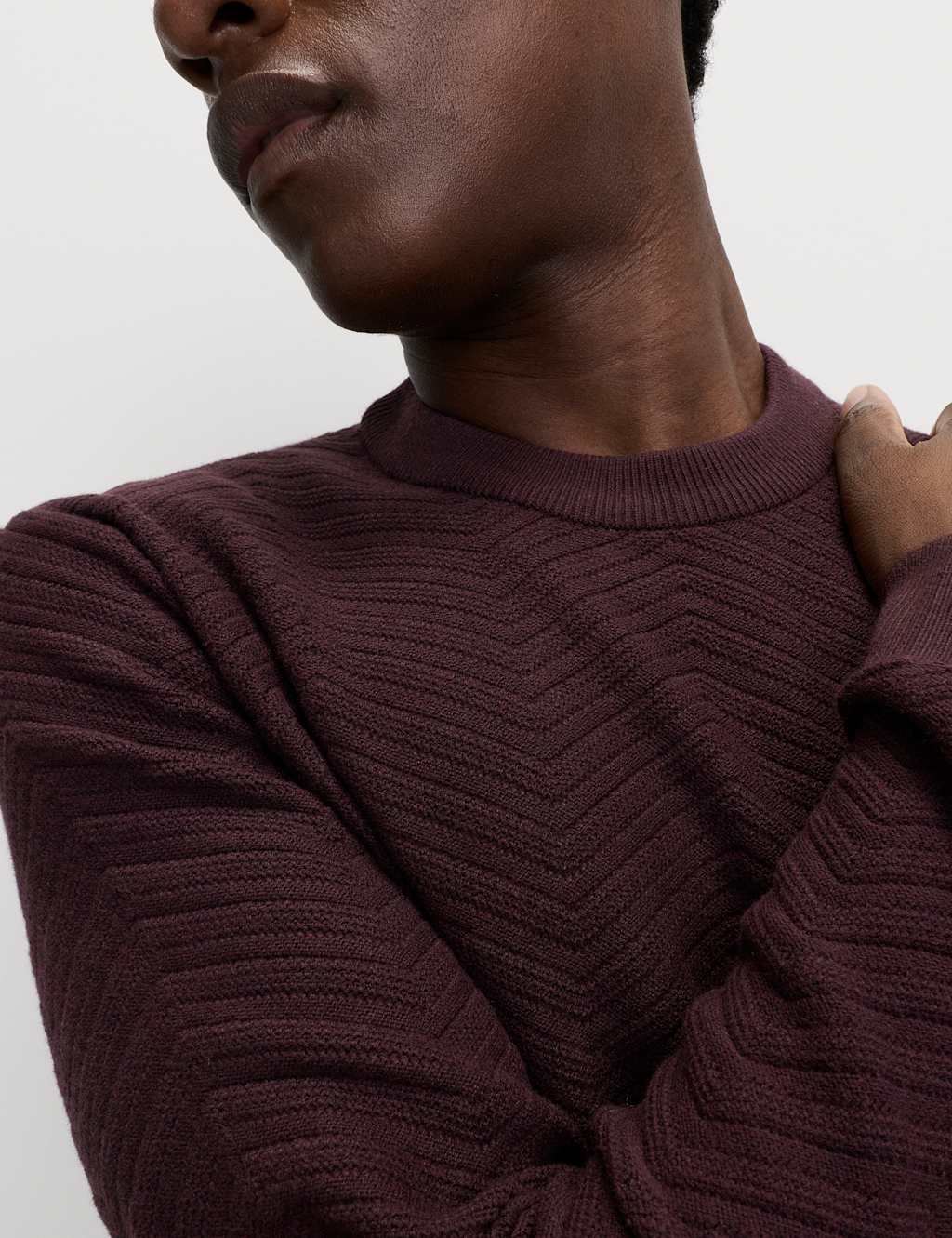 M&S Cotton Blend Herringbone Crew neck Jumper Dark Grape