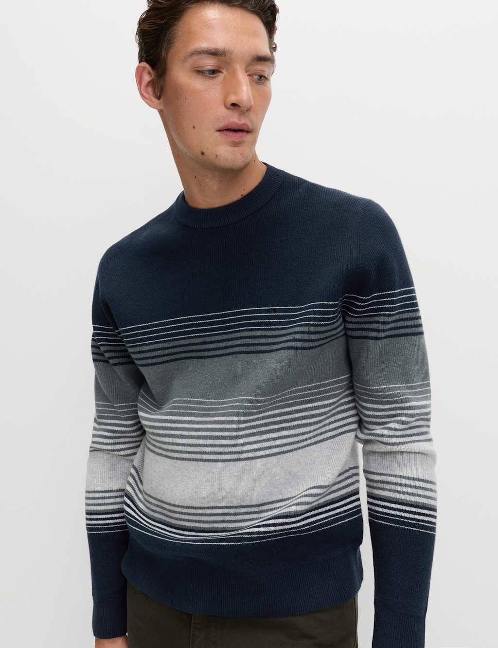 M&S Cotton Blend Ribbed Striped Jumper Black Mix