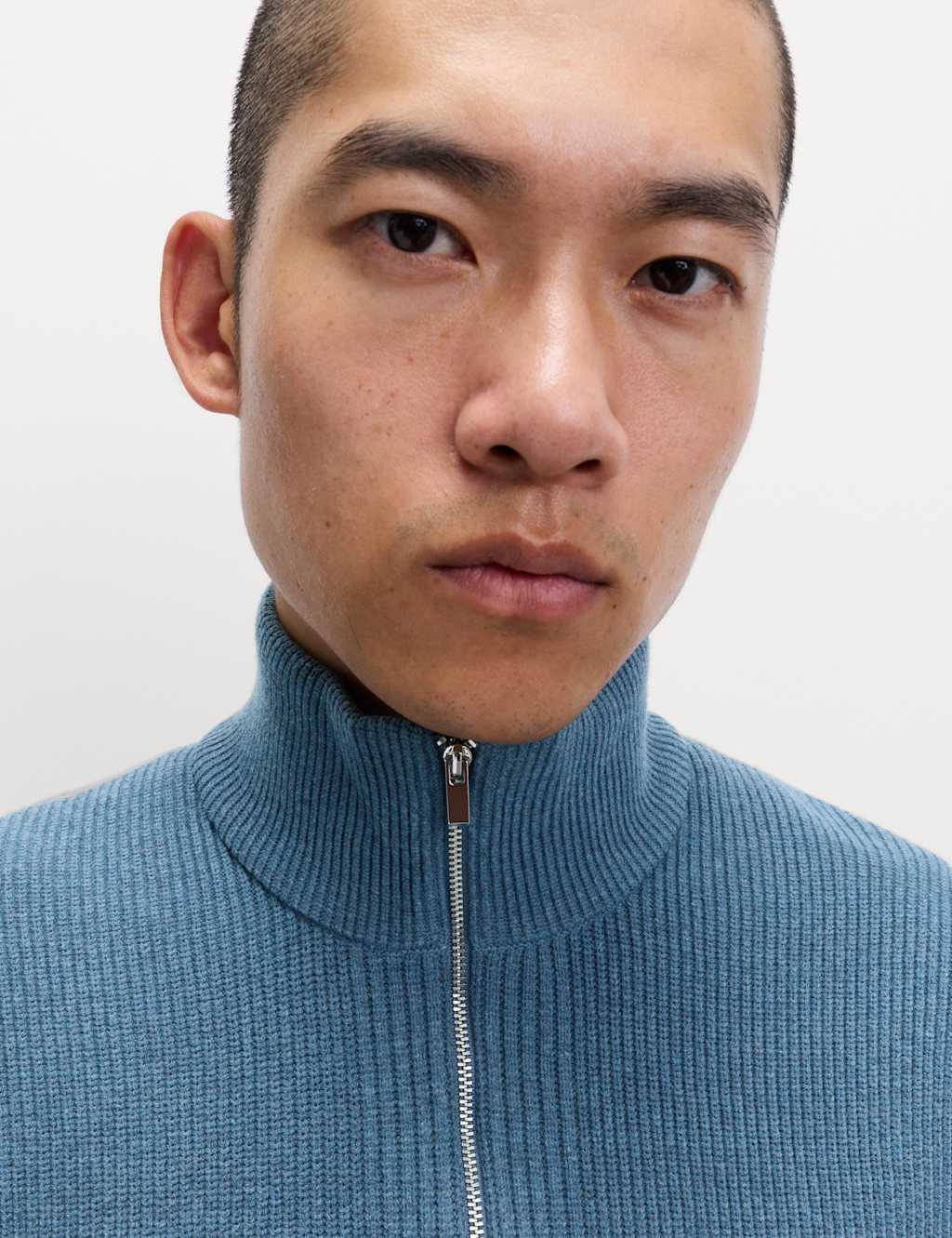 M&S Cotton Blend Ribbed Half Zip Jumper Denim