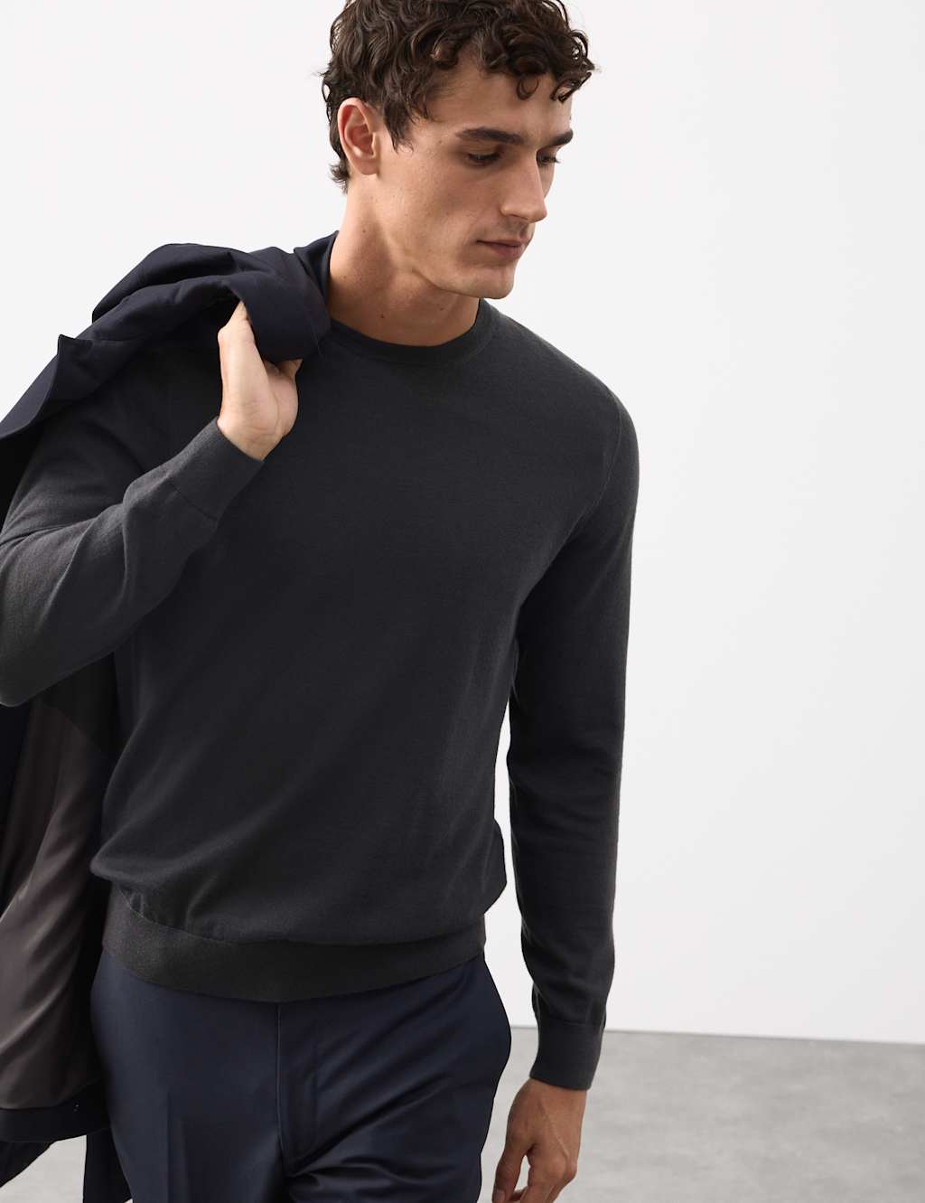 Autograph Pure Extra Fine Merino Wool Crew Neck Jumper Granite