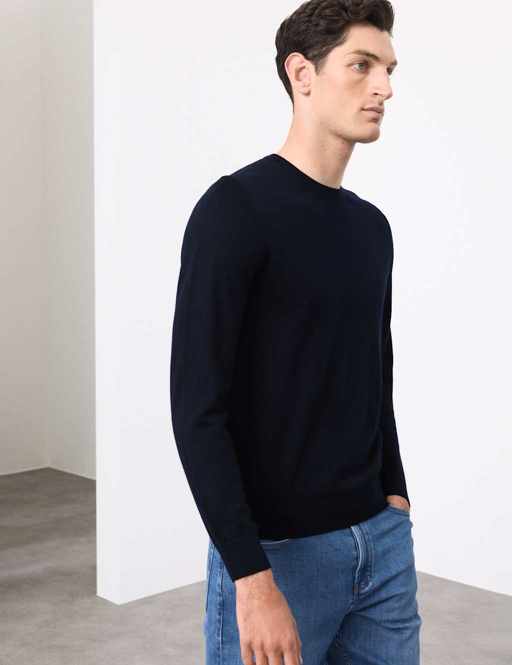 Autograph Pure Extra Fine Merino Wool Crew Neck Jumper Dark Navy