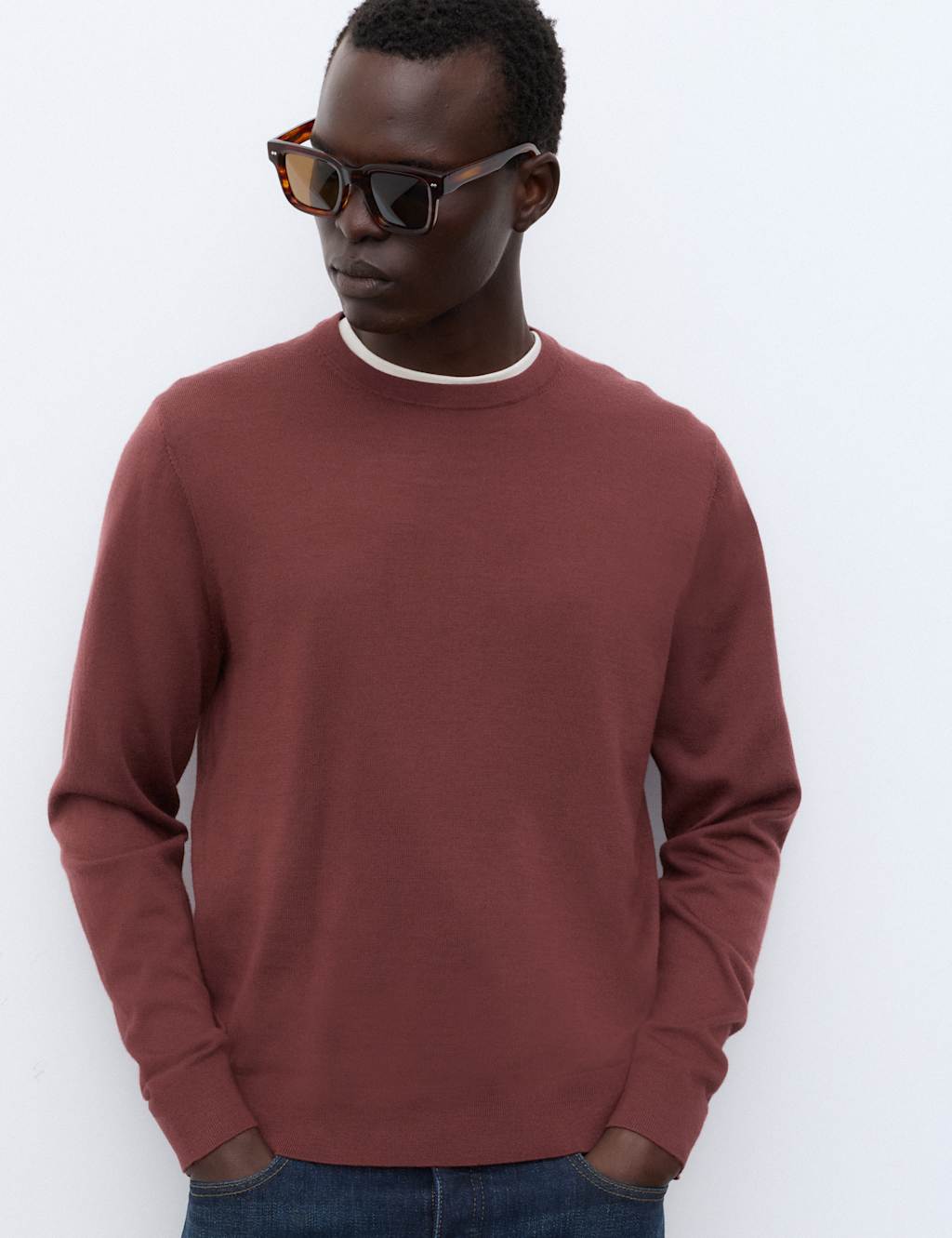 Autograph Men's Pure Extra Fine Merino Wool Crew Neck Jumper - M - Chestnut