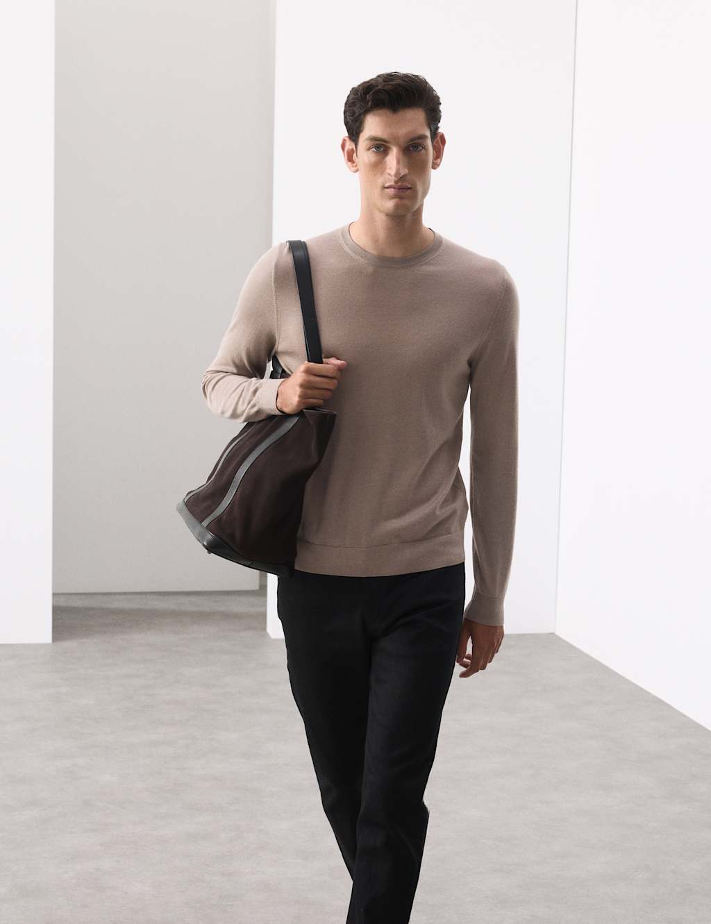 Autograph Pure Extra Fine Merino Wool Crew Neck Jumper Cappuccino