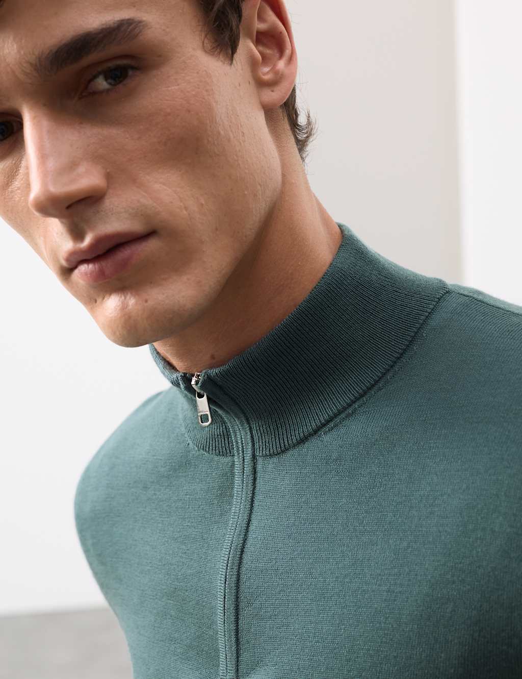 Autograph Pure Extra Fine Merino Wool Half Zip Jumper Teal Green