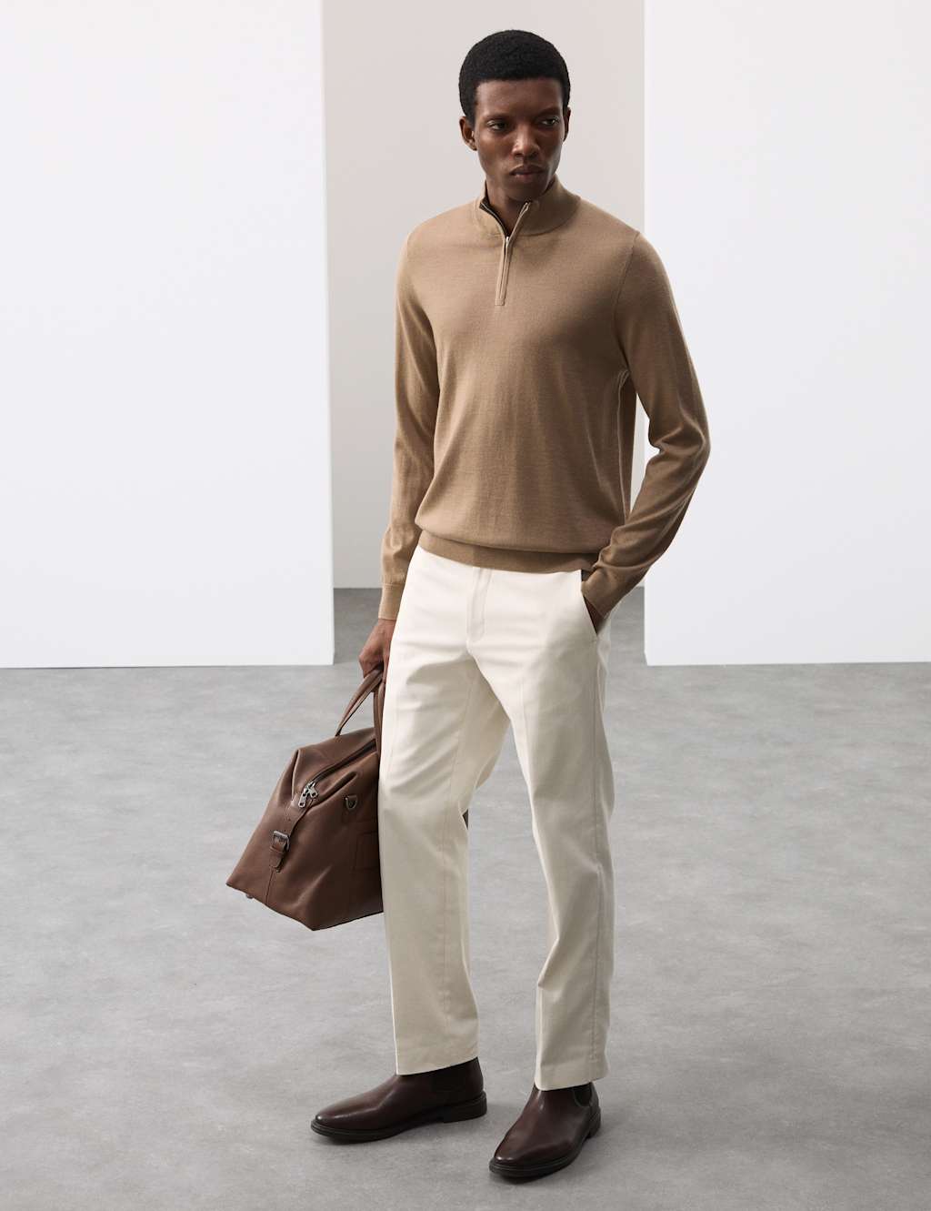 Autograph Pure Extra Fine Merino Wool Half Zip Jumper Camel