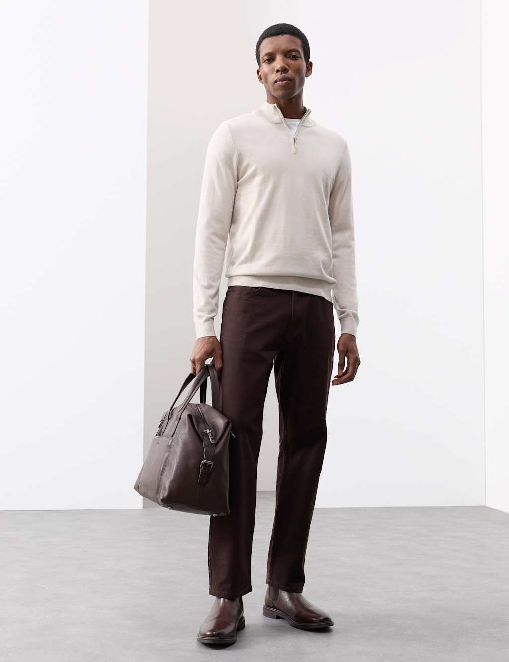 Autograph Pure Extra Fine Merino Wool Half Zip Jumper Stone