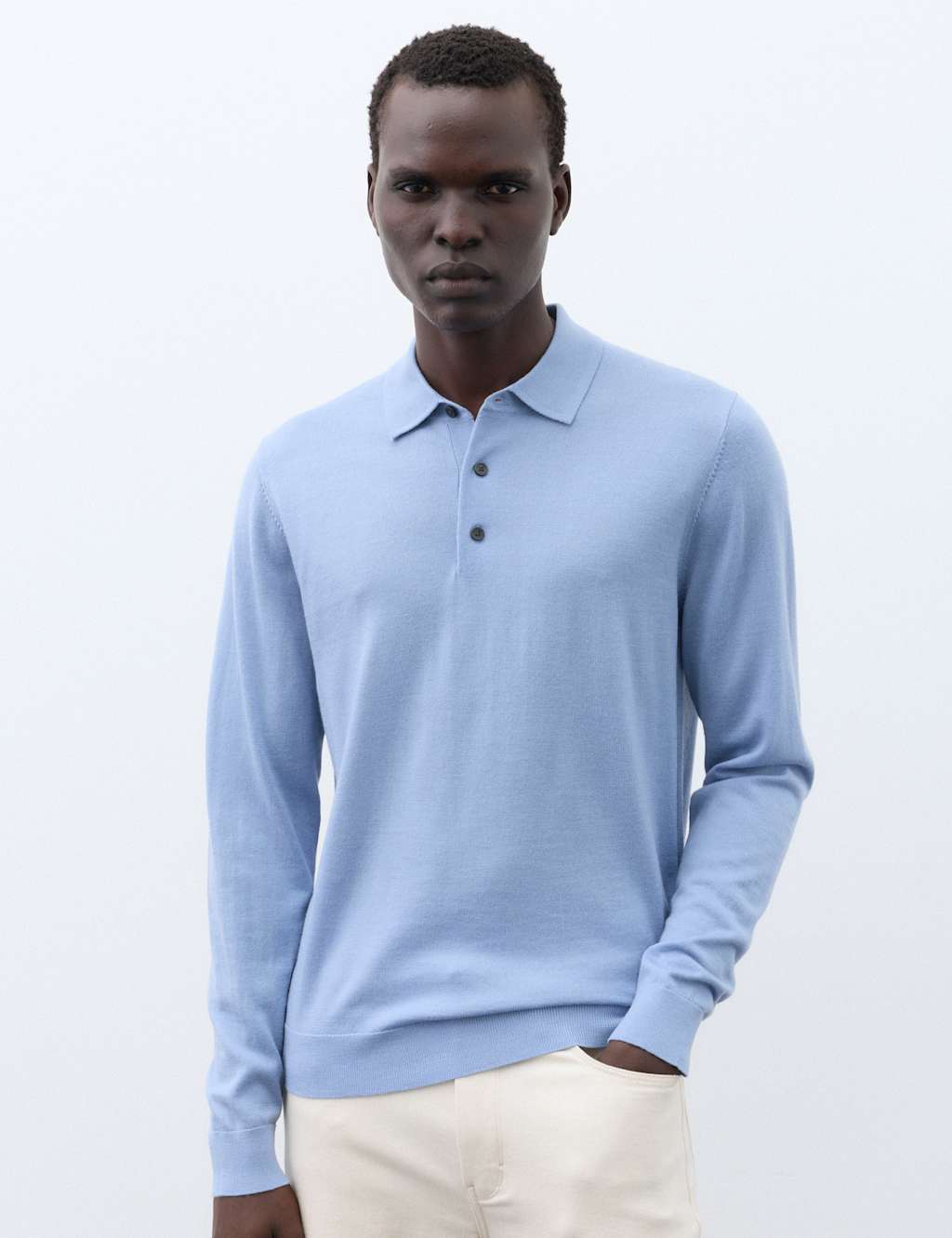 Autograph Men's Pure Extra Fine Merino Wool Polo Shirt - XL - Dusty Blue