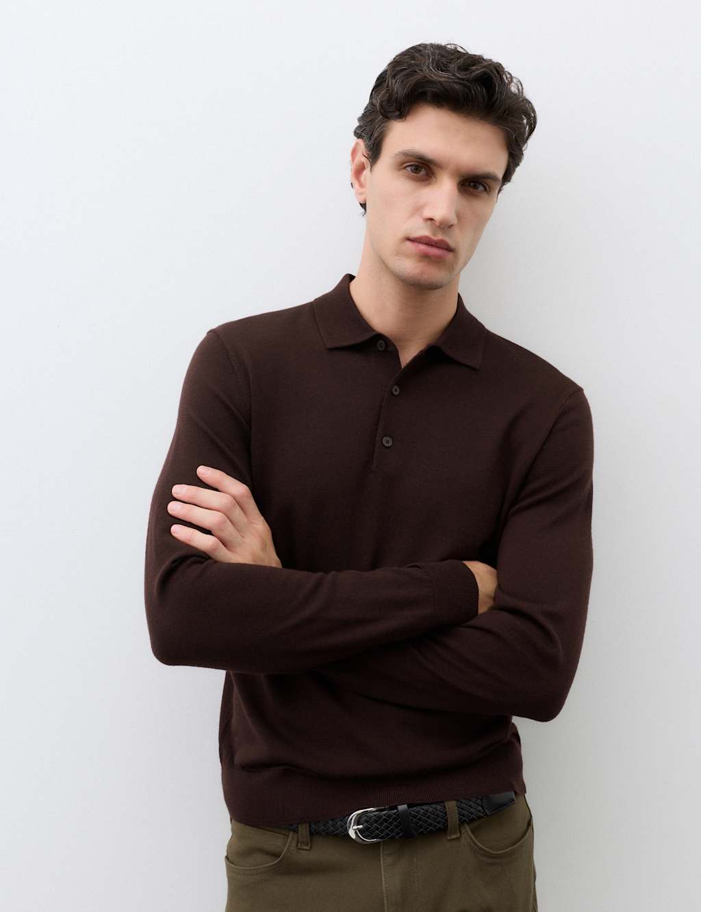 Autograph Men's Pure Extra Fine Merino Wool Polo Shirt - L - Teak