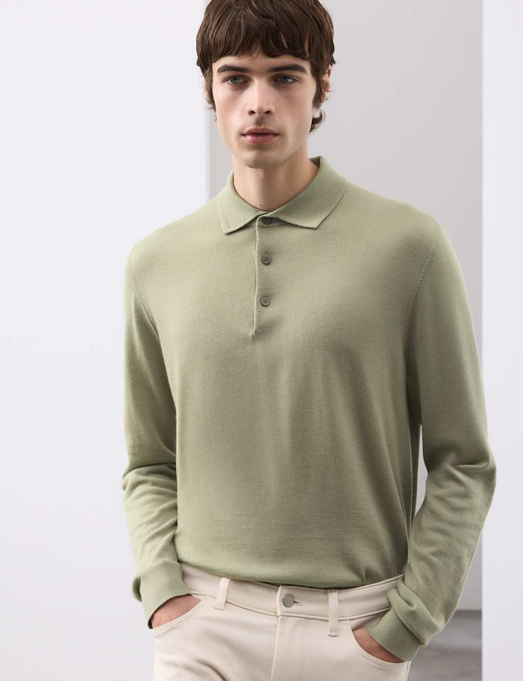 Autograph Men's Pure Extra Fine Merino Wool Polo Shirt - 2XL - Light Olive