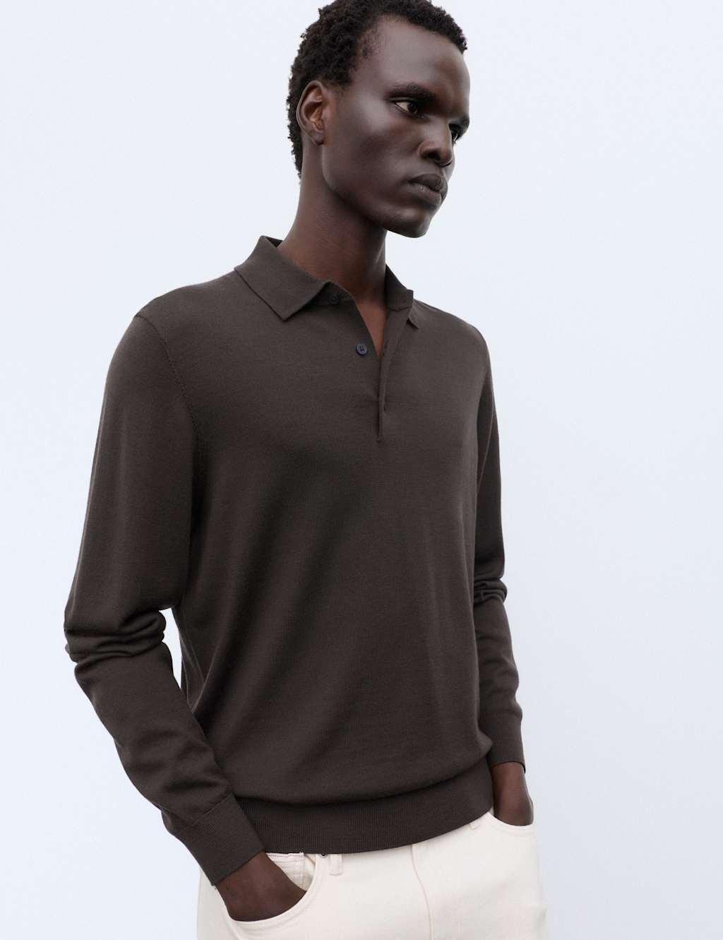 Autograph Men's Pure Extra Fine Merino Wool Polo Shirt - L - Dark Taupe