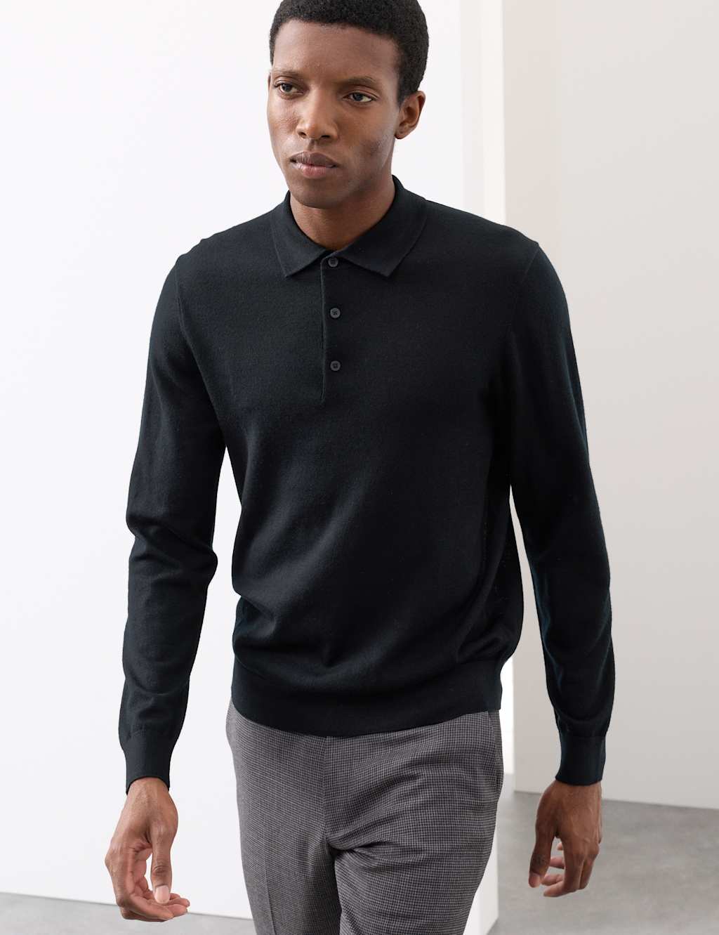 Autograph Pure Extra Fine Merino Wool Polo Shirt Black