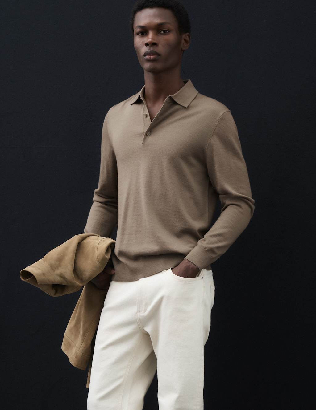 Autograph Men's Pure Extra Fine Merino Wool Polo Shirt - L - Sable
