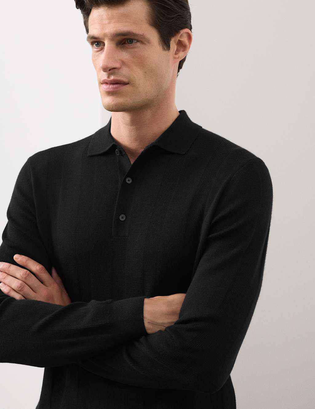 Autograph Extra Fine Merino Wool Blend Knitted Polo Black