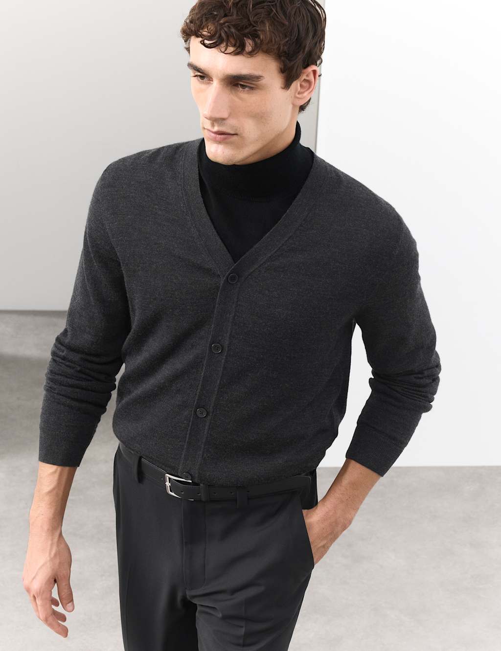 Autograph Pure Extra Fine Merino Wool Cardigan Charcoal