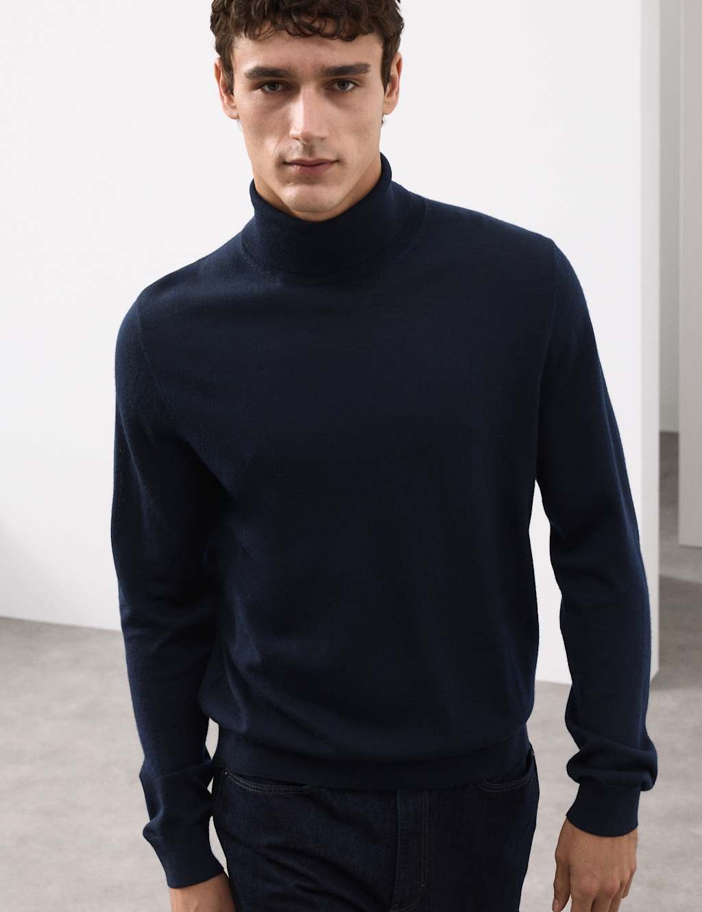 Autograph Pure Extra Fine Merino Wool Roll Neck Jumper Dark Navy