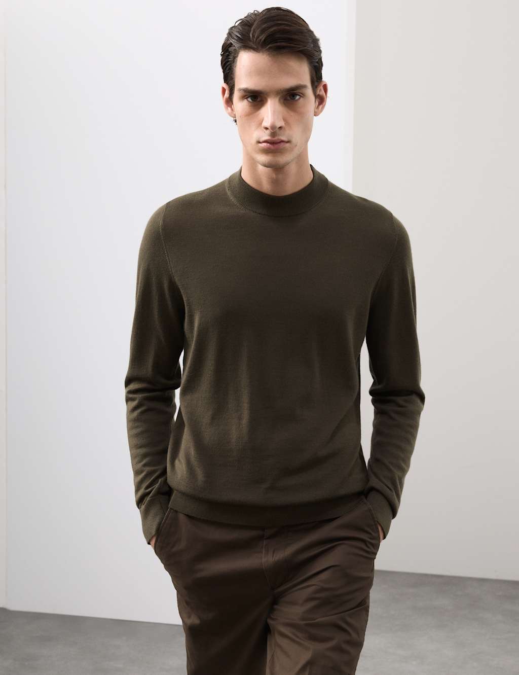 Autograph Pure Extra Fine Merino Wool Performance Jumper Dark Olive