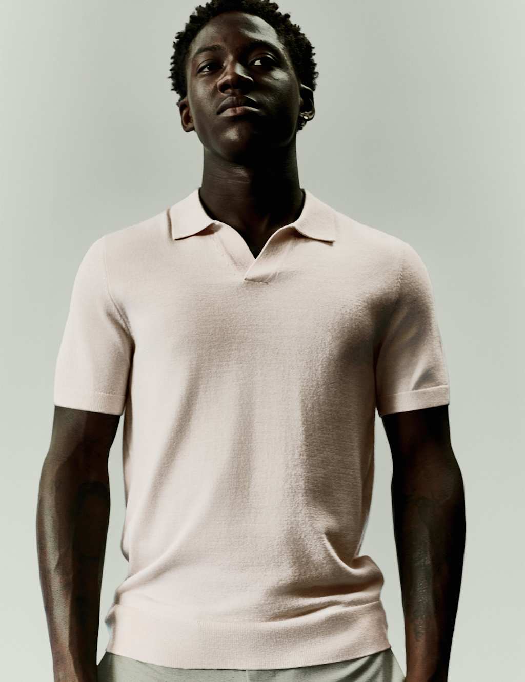 Autograph Men's Pure Extra Fine Merino Wool Knitted Polo Shirt - S - Stone