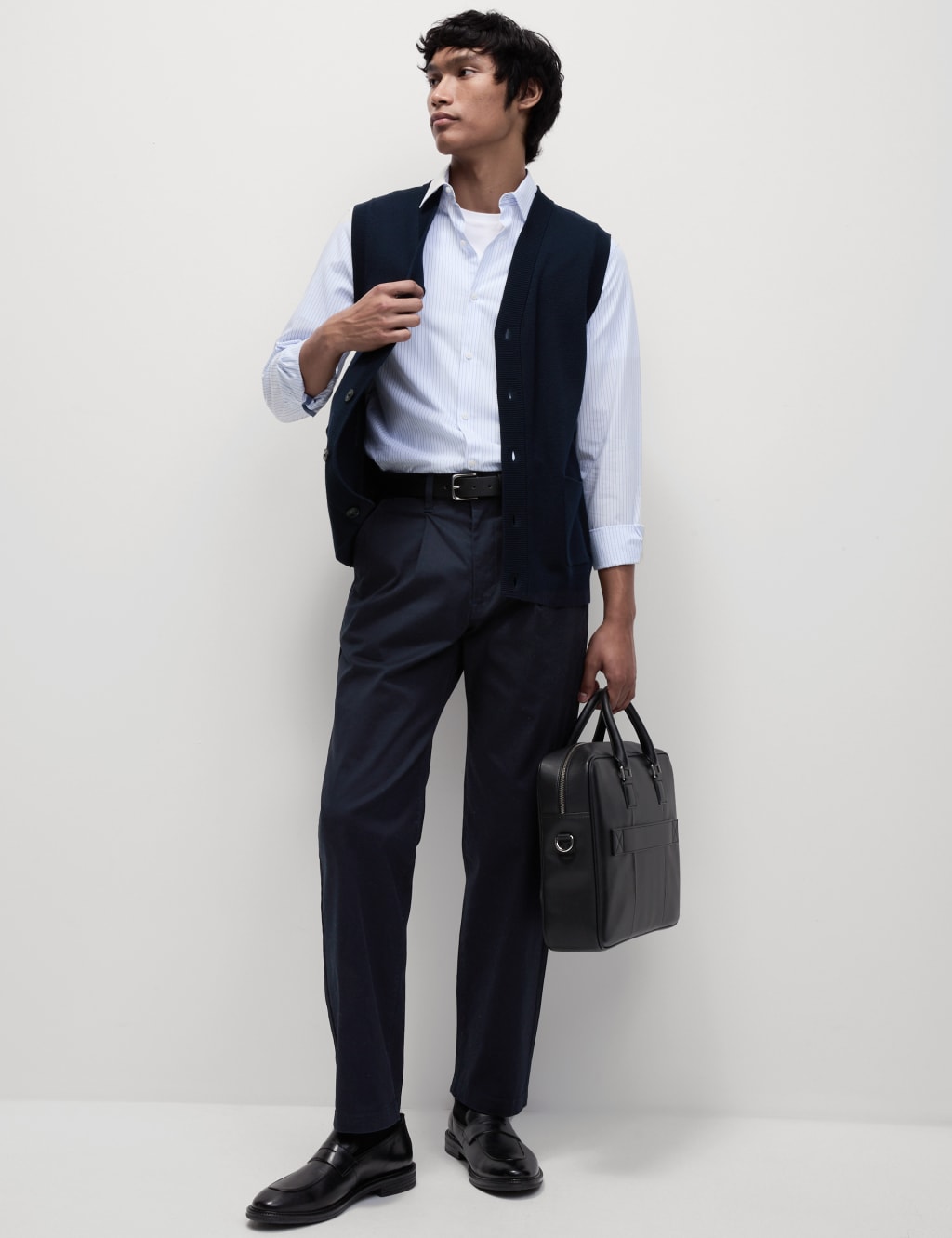 Cotton Rich Textured V-Neck Knitted Waistcoat