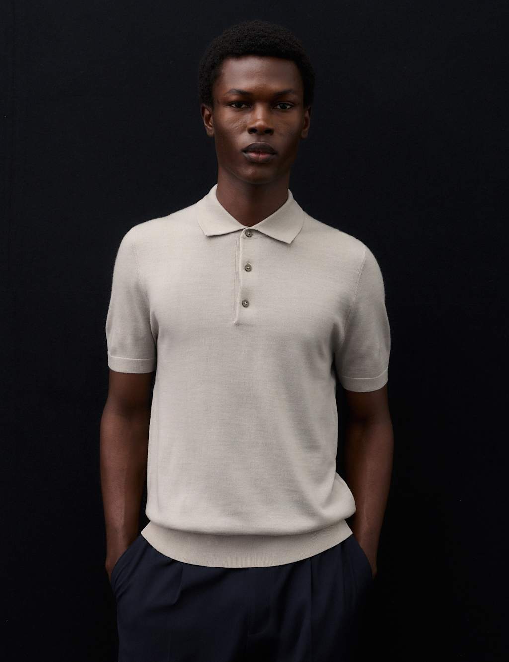 Autograph Men's Pure Extra Fine Merino Wool Knitted Polo Shirt - M - Light Grey