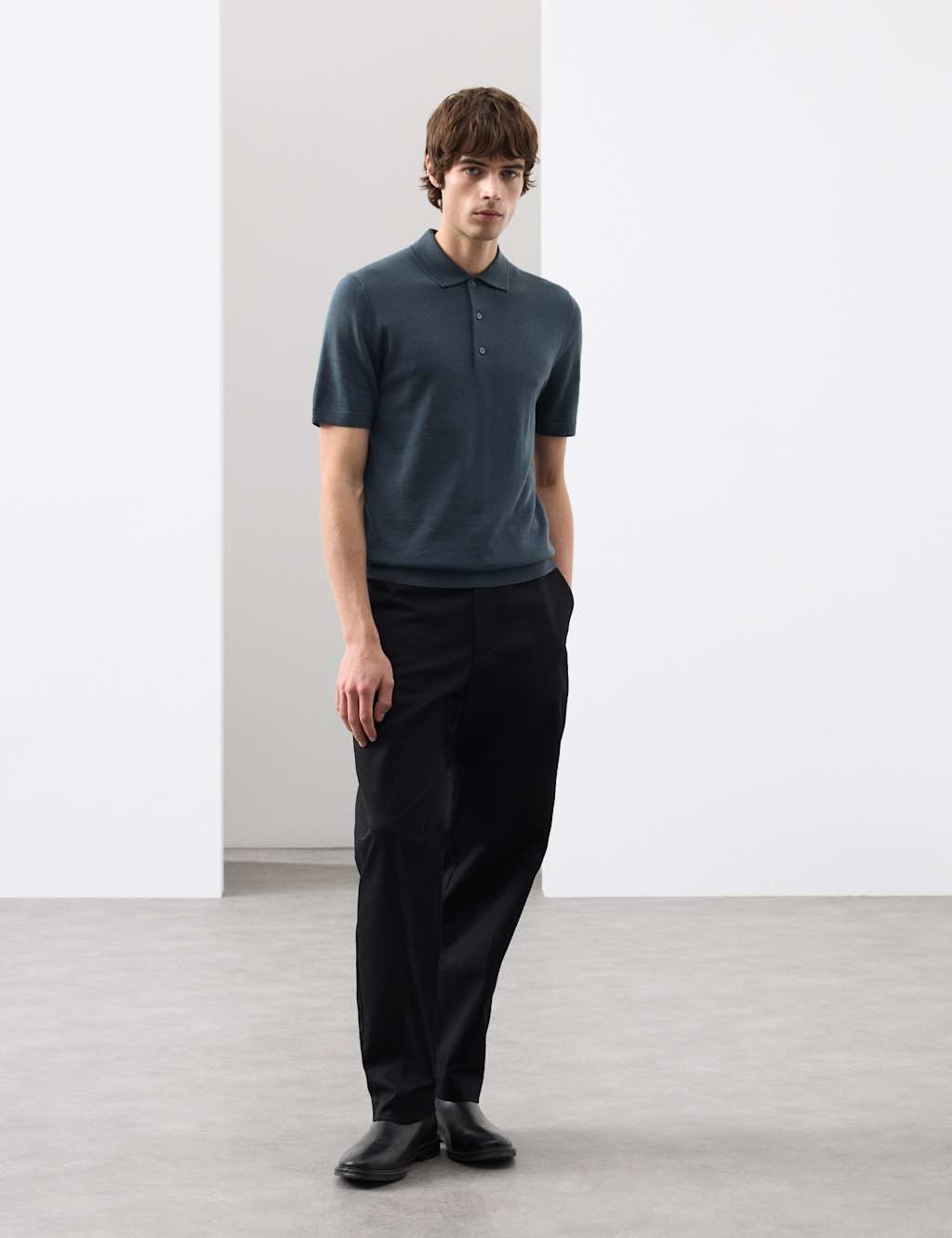 Autograph Men's Pure Extra Fine Merino Wool Knitted Polo Shirt - 2XL - Dark Petrol