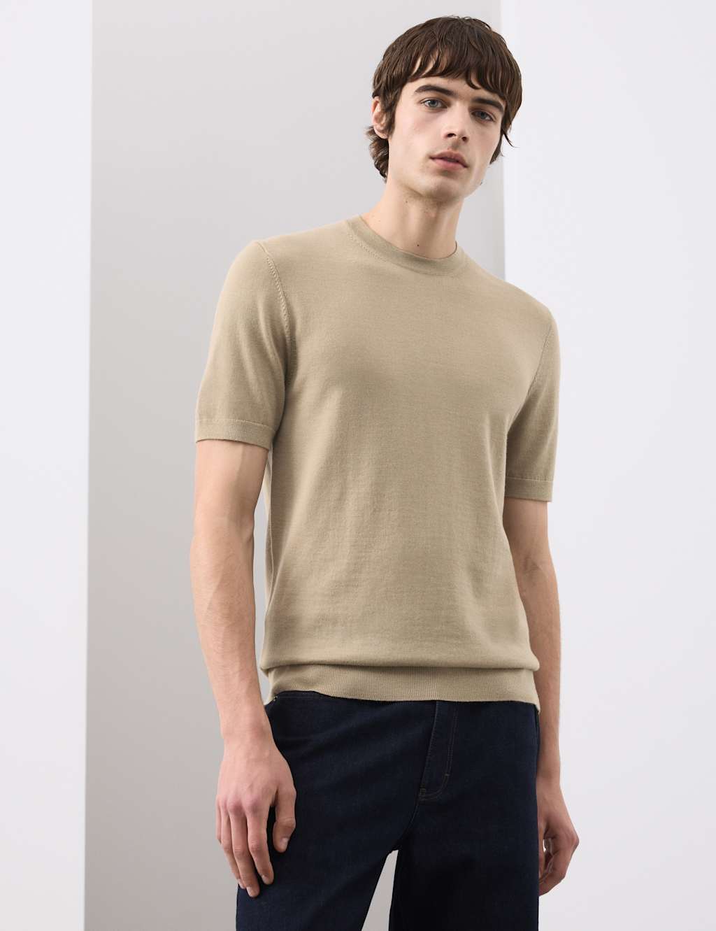 Autograph Men's Pure Extra Fine Merino Wool Crew Neck T-Shirt - 2XL - Sand