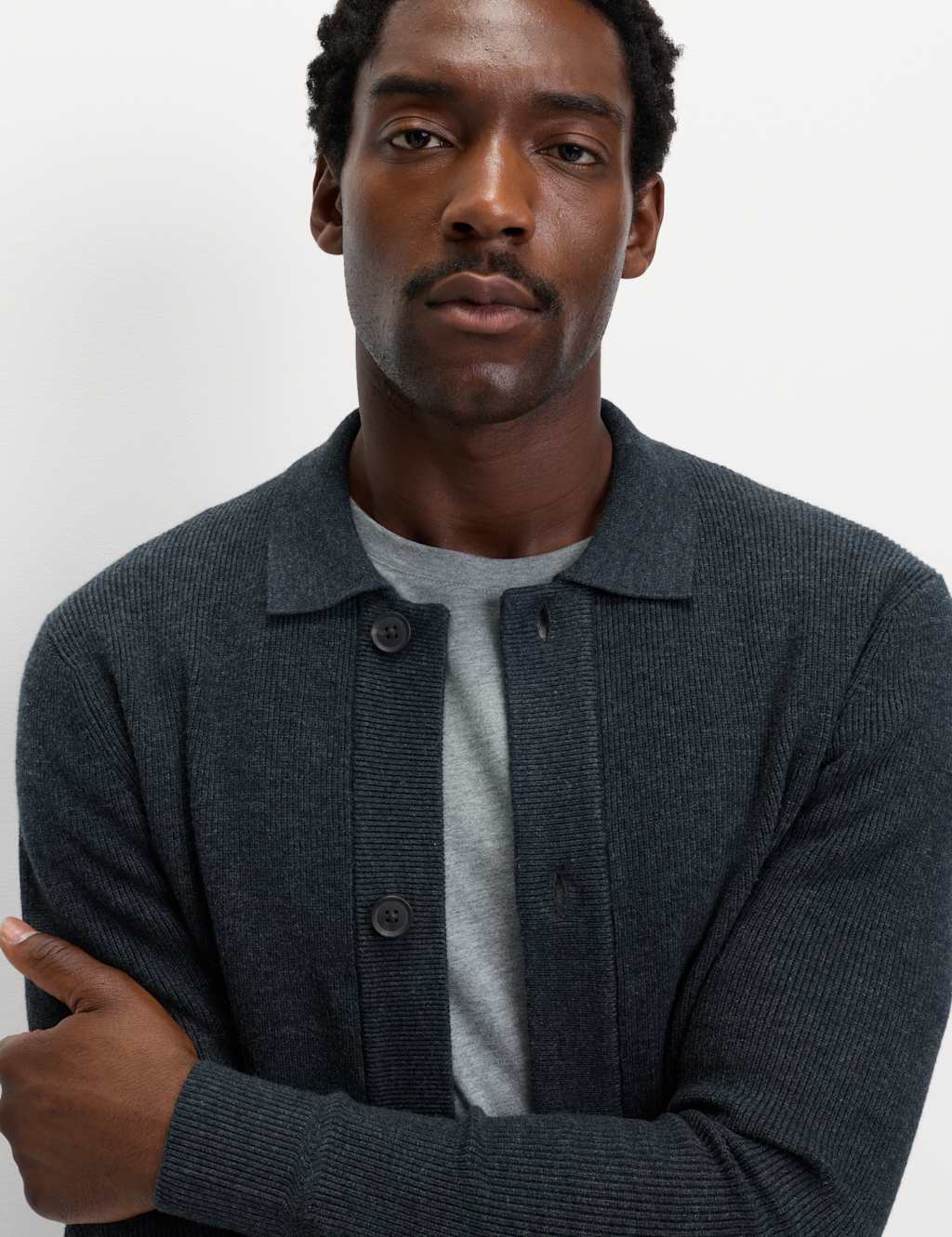 M&S Cotton Blend Knitted Jacket Charcoal