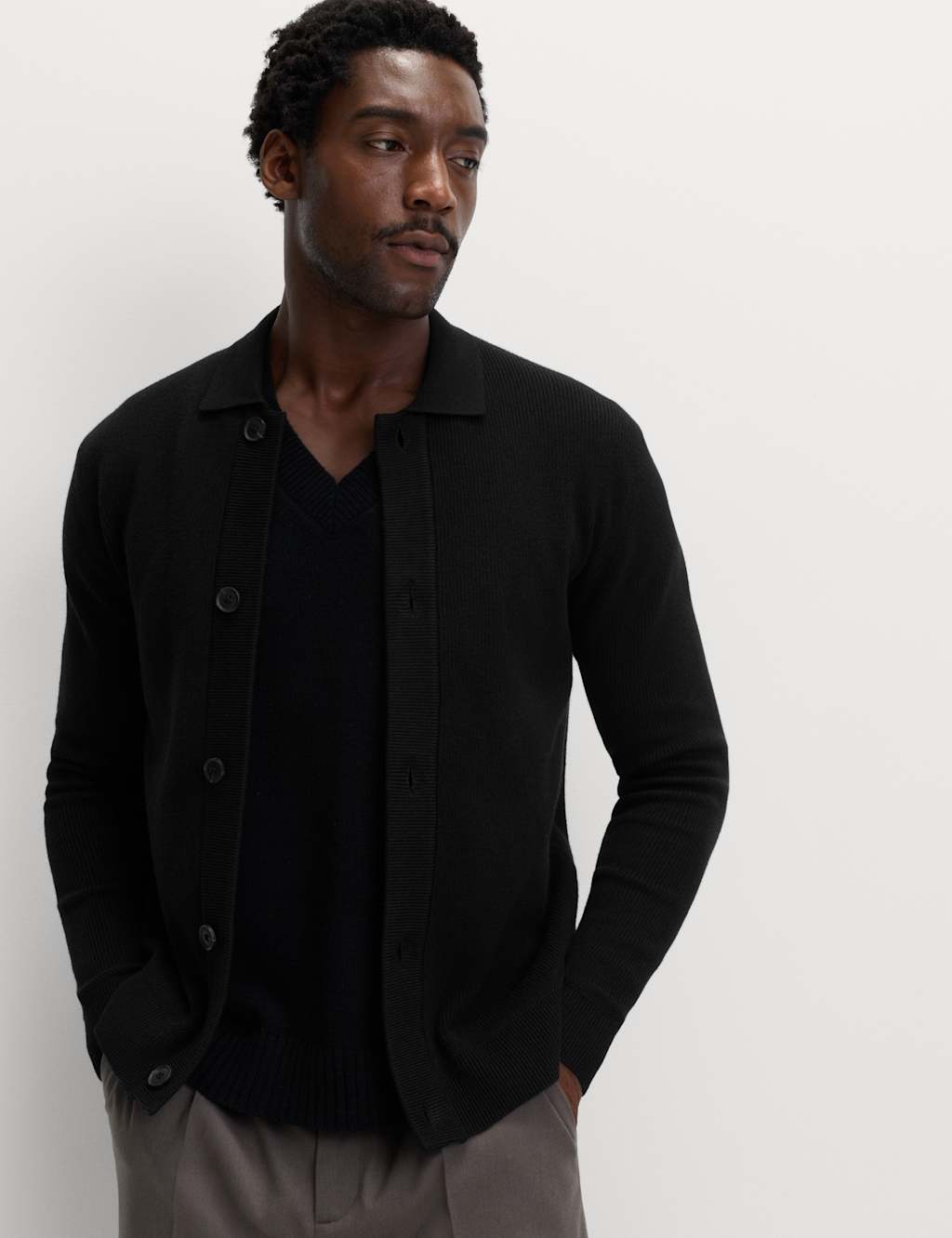 M&S Cotton Blend Knitted Jacket Black