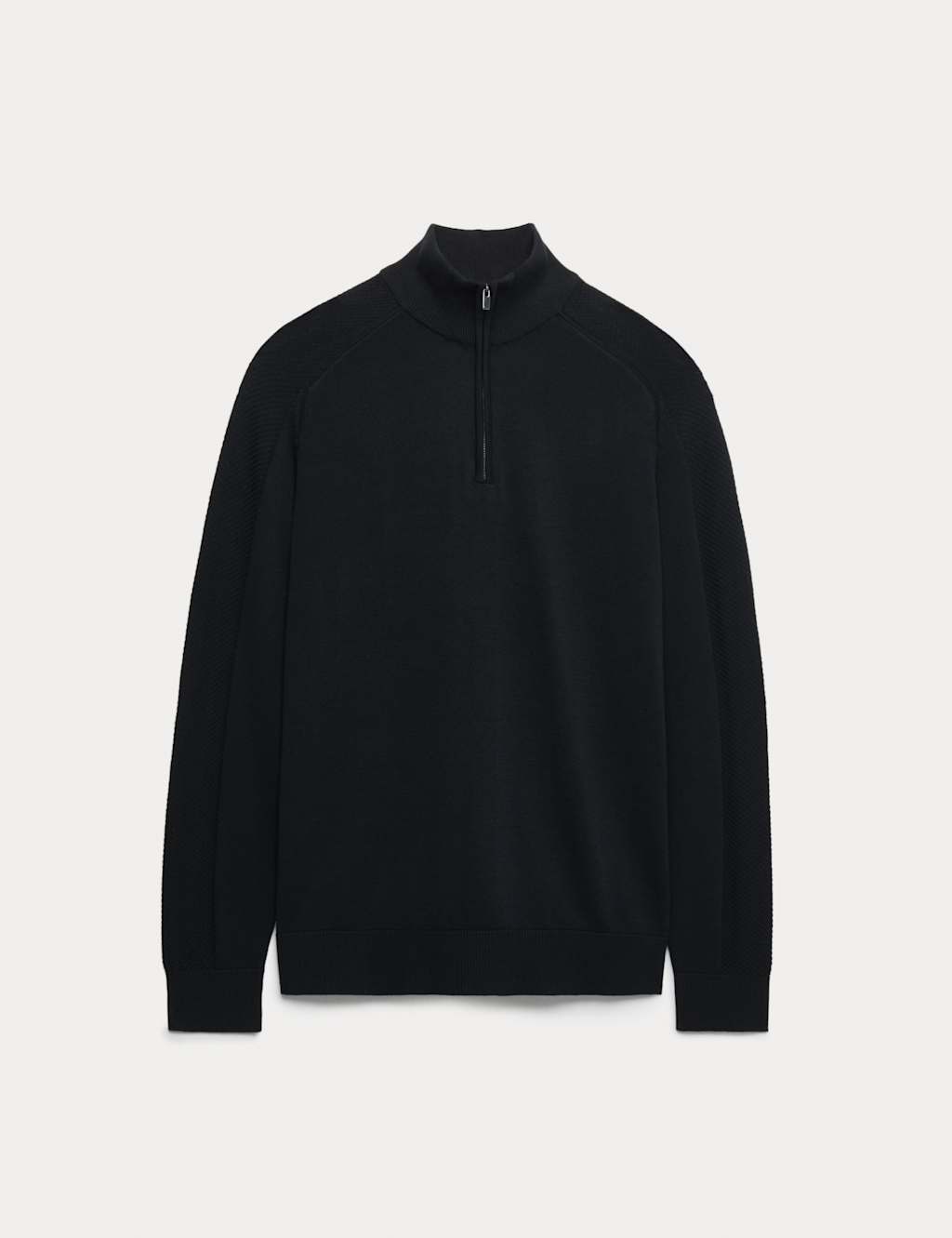 M&S Cotton Modal Blend Half Zip Textured Jumper Black