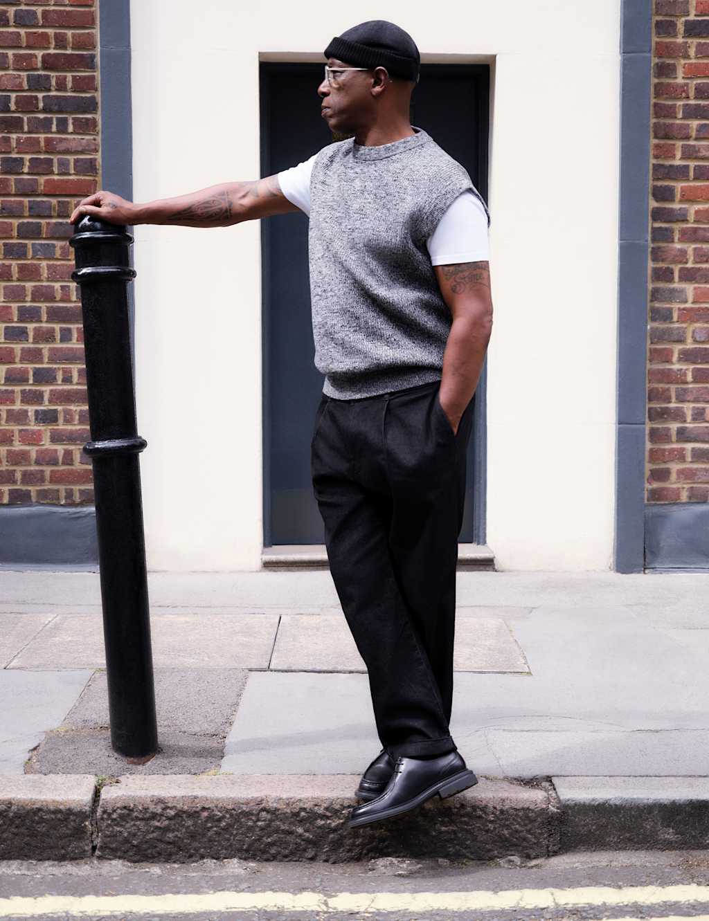 M&S Cotton Blend Crew Neck Knitted Vest Black Mix