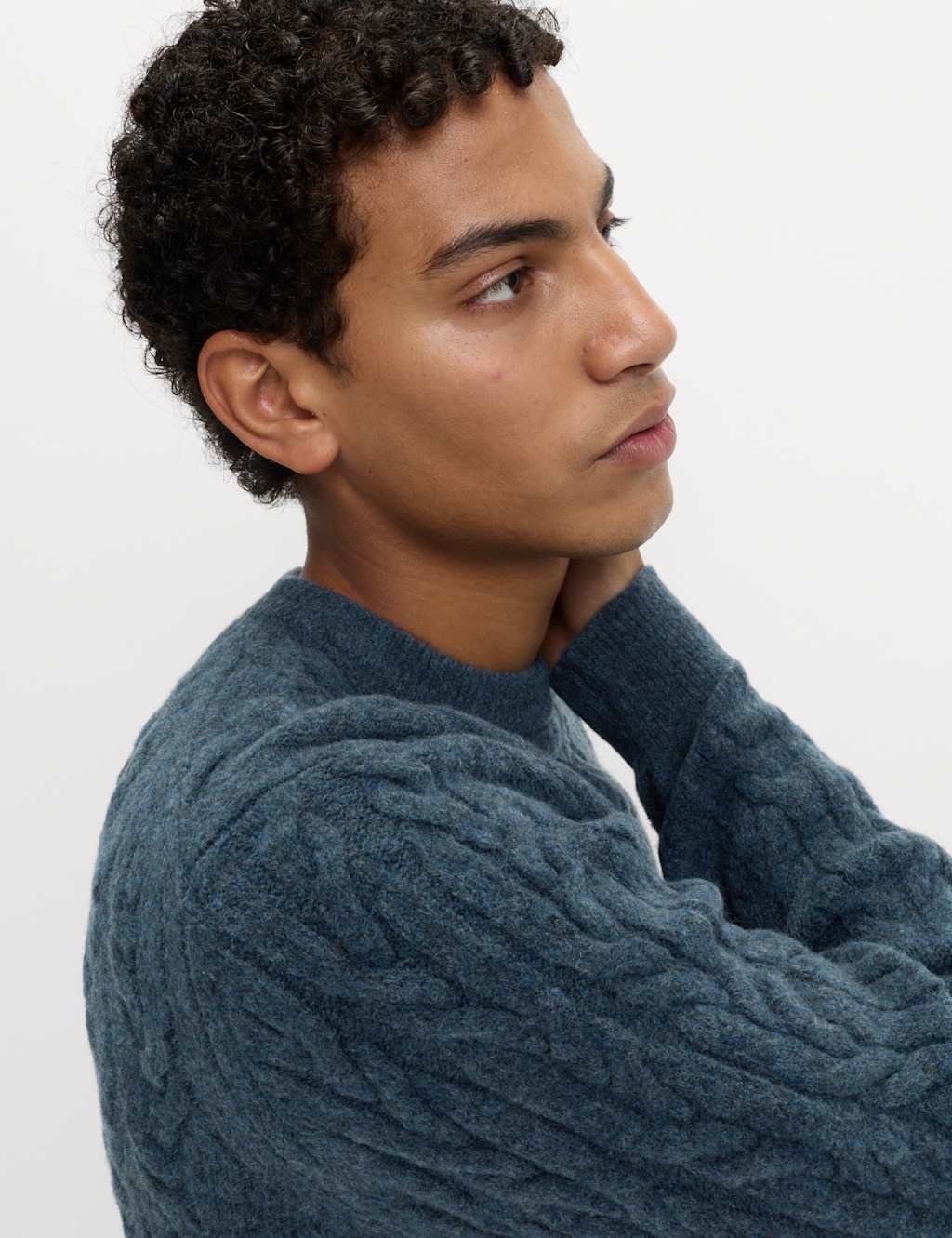 M&S Super Soft Cable Knit Jumper with Wool Medium Indigo