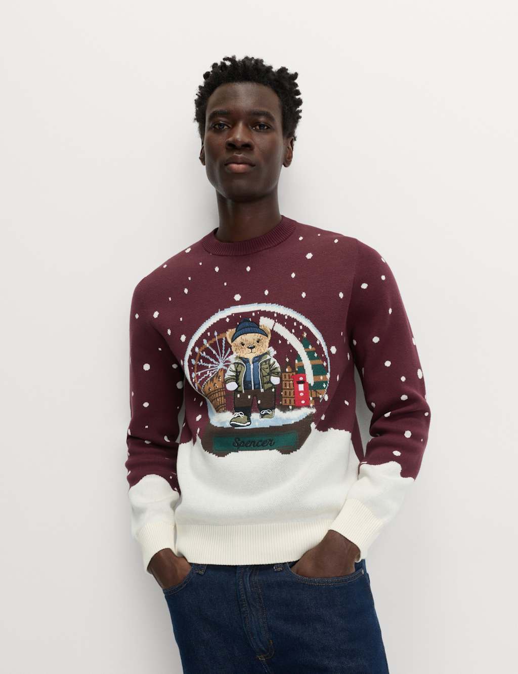 Spencer Bear Pure Cotton Spencer Bear Snow Globe Jumper Burgundy Mix