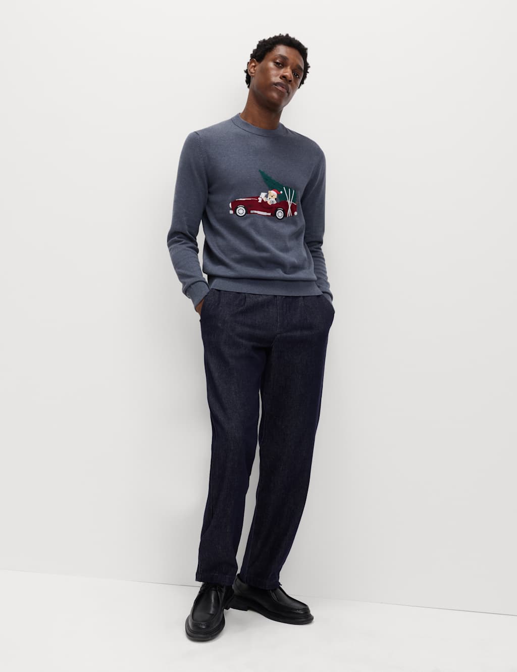 M&S Pure Cotton Spencer Bear Crew Neck Jumper Charcoal Mix