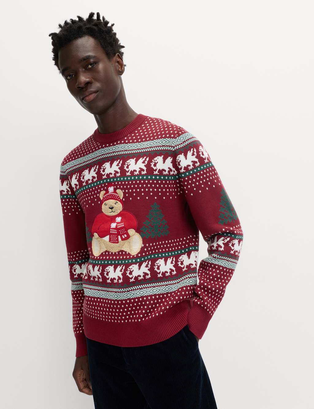 M&S Pure Cotton Spencer Bear Wales Jumper Red Mix