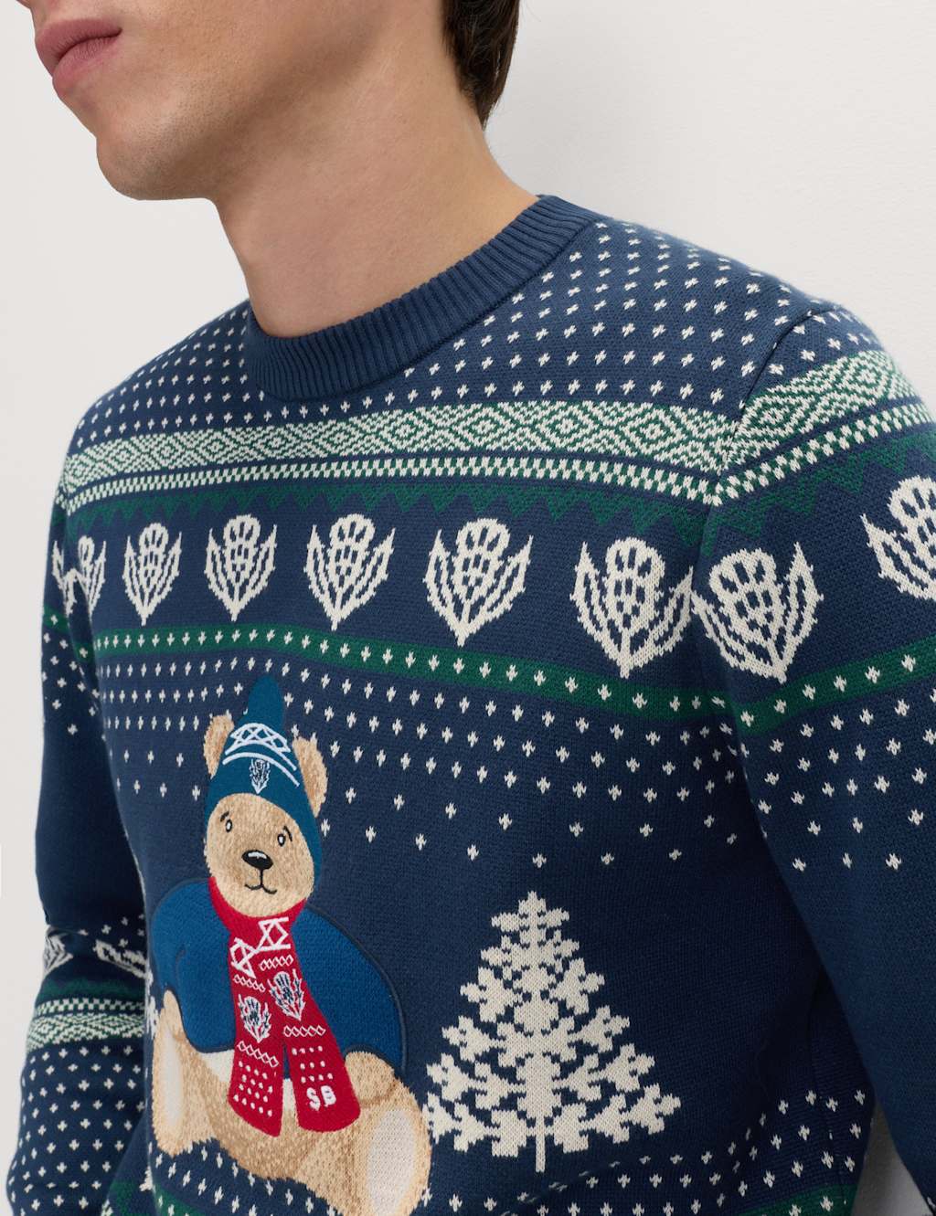 M&S Pure Cotton Spencer Bear Scotland Jumper Navy Mix