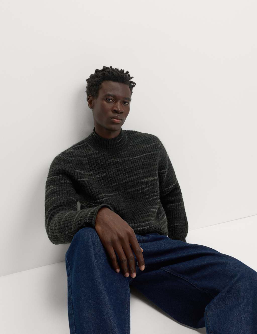 M&S Men's Space Dyed High Neck Jumper - L - Black Mix