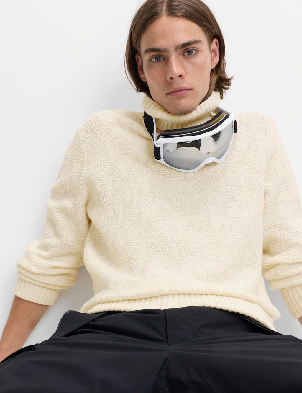 Goodmove Wool Blend Textured Stitch Roll Neck Jumper Ivory