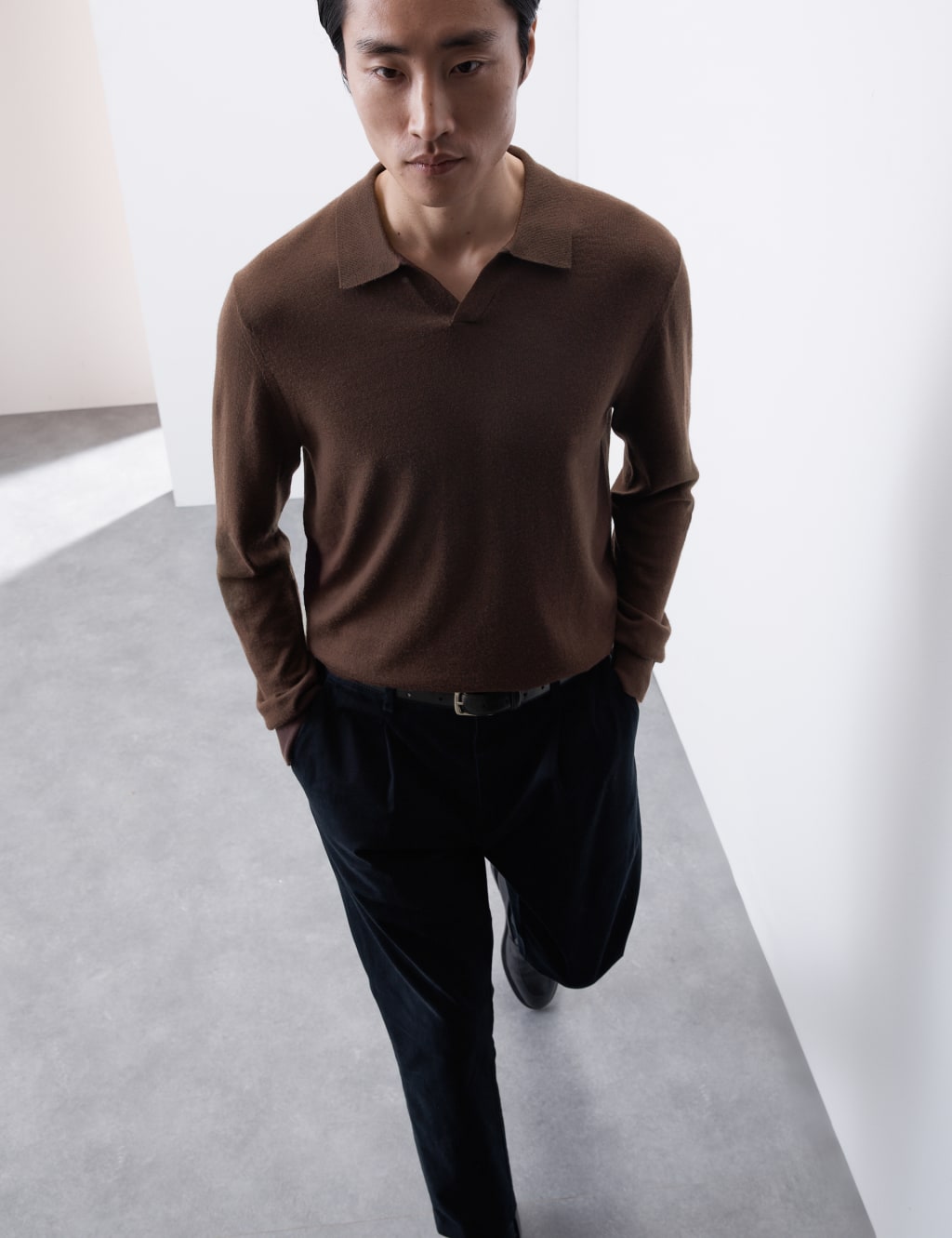 Pure Extra Fine Merino Wool Knitted Polo Shirt