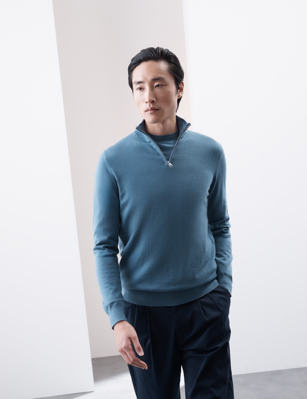 Pure Extra Fine Merino Wool Half Zip Jumper