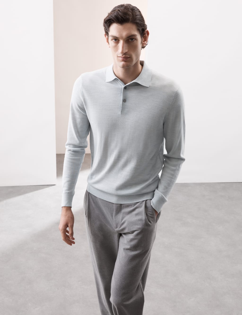 Pure Extra Fine Merino Wool Knitted Polo Shirt