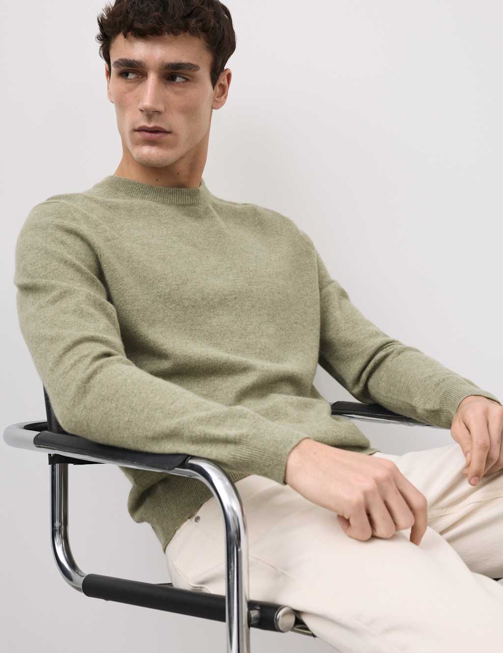 Autograph Men's Pure Cashmere Crew Neck Jumper - XL - Light Olive
