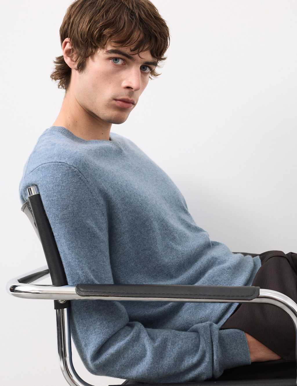 Autograph Pure Cashmere V-Neck Jumper Smokey Blue