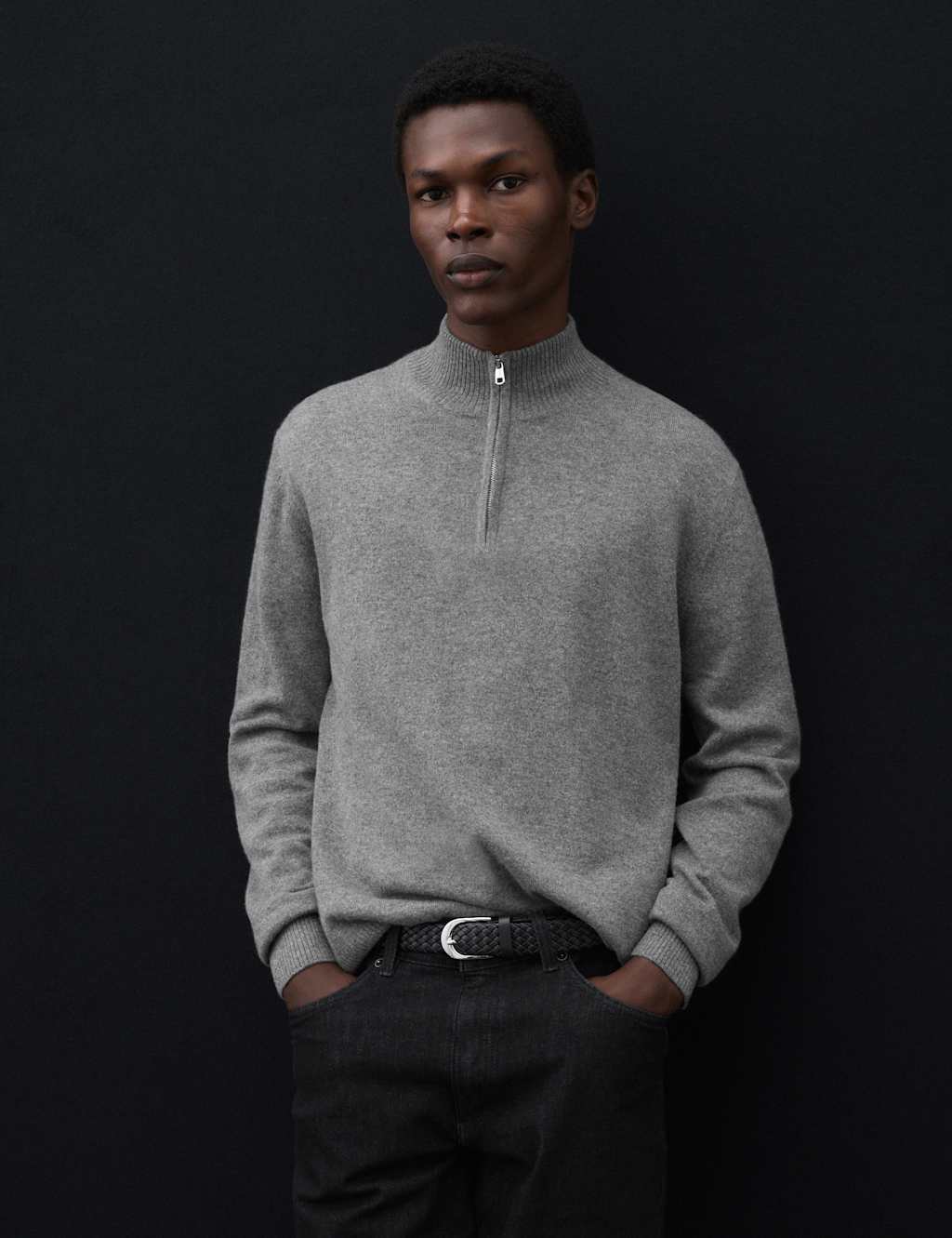 Autograph Men's Pure Cashmere Half Zip Jumper - L - Medium Grey
