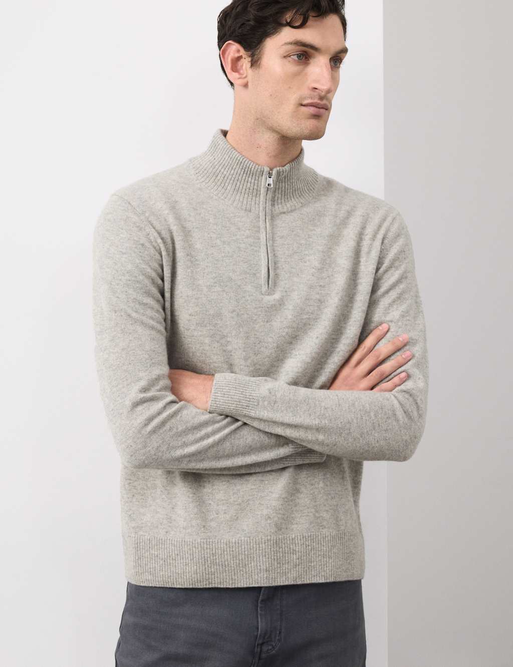 Autograph Pure Cashmere Half Zip Jumper Grey Marl