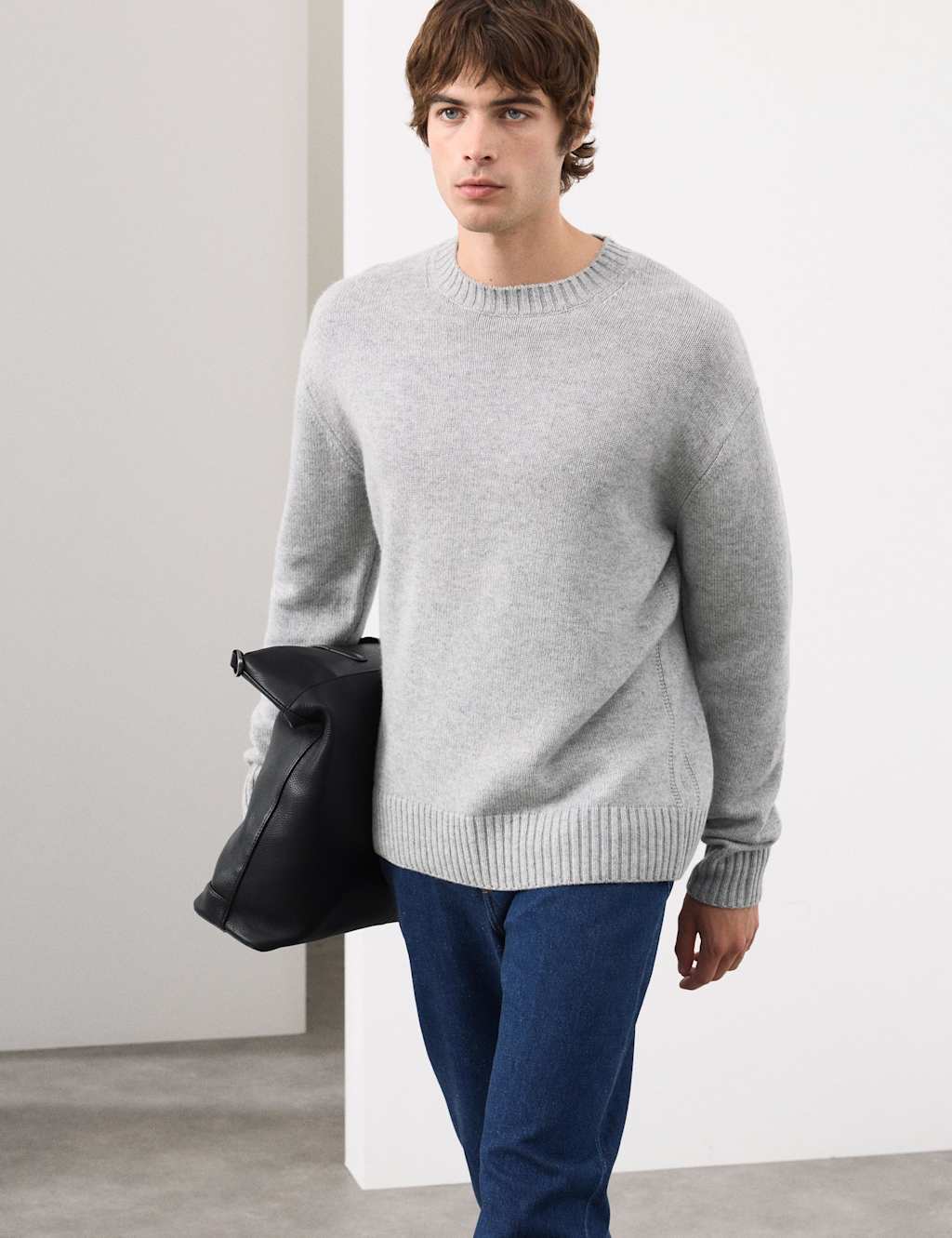 Autograph Cashmere and Wool Blend Crew Neck Jumper Grey